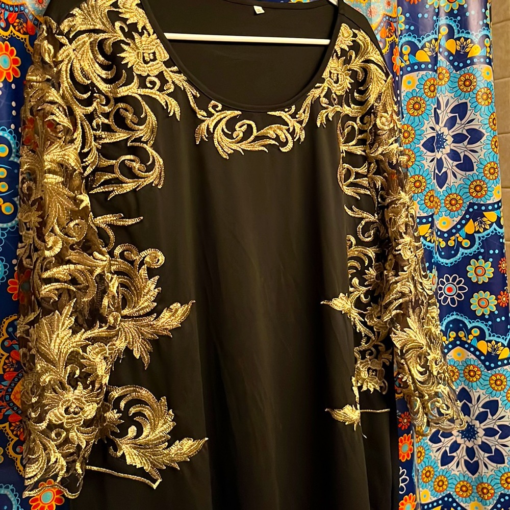 Formal 3XL Black with Gold Lace MIDI Dress.